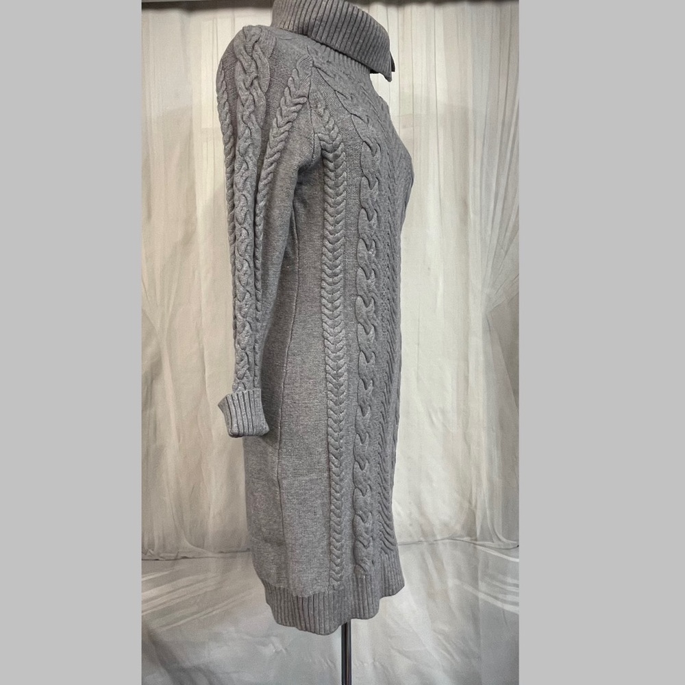 Bargain Cable Gray Turtleneck Sweater Dress - Picture 3 of 8